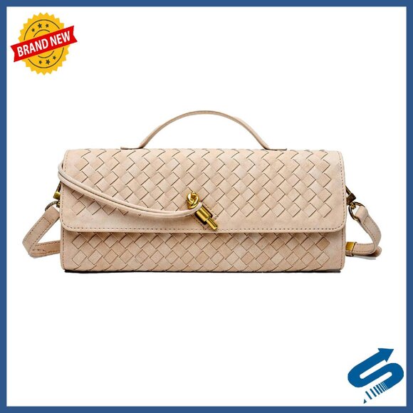 Suede Woven Clutch Crossbody Bag with Removable Strap Evening Purse